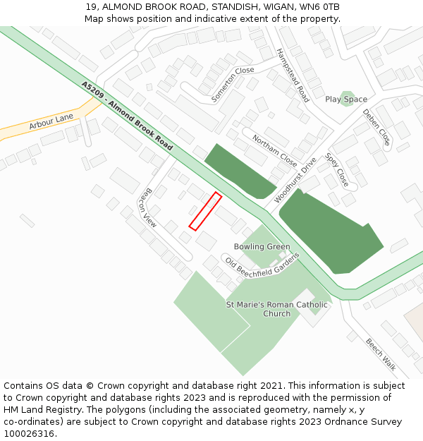 19, ALMOND BROOK ROAD, STANDISH, WIGAN, WN6 0TB: Location map and indicative extent of plot