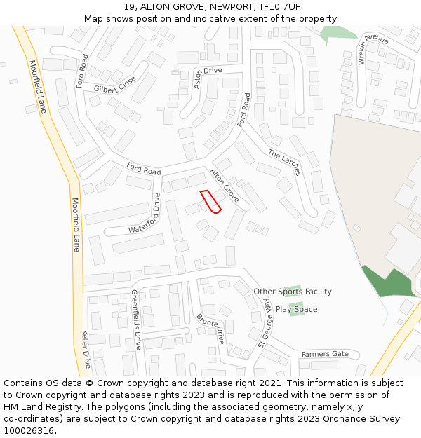 19, ALTON GROVE, NEWPORT, TF10 7UF: Location map and indicative extent of plot