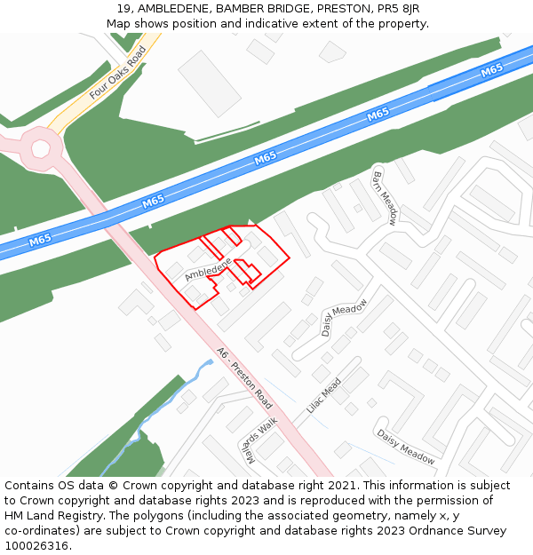 19, AMBLEDENE, BAMBER BRIDGE, PRESTON, PR5 8JR: Location map and indicative extent of plot