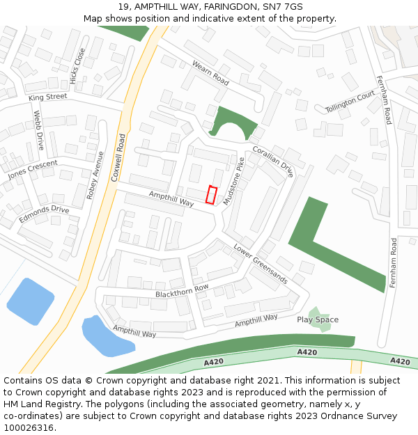 19, AMPTHILL WAY, FARINGDON, SN7 7GS: Location map and indicative extent of plot