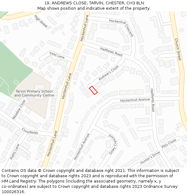 19, ANDREWS CLOSE, TARVIN, CHESTER, CH3 8LN: Location map and indicative extent of plot