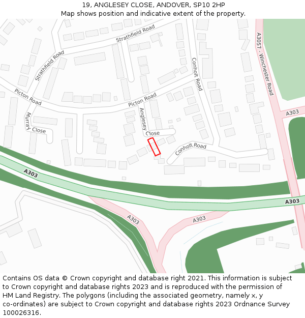 19, ANGLESEY CLOSE, ANDOVER, SP10 2HP: Location map and indicative extent of plot