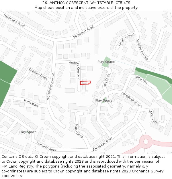 19, ANTHONY CRESCENT, WHITSTABLE, CT5 4TS: Location map and indicative extent of plot