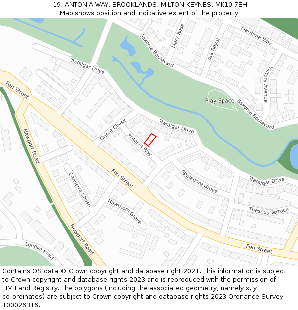 19, ANTONIA WAY, BROOKLANDS, MILTON KEYNES, MK10 7EH: Location map and indicative extent of plot