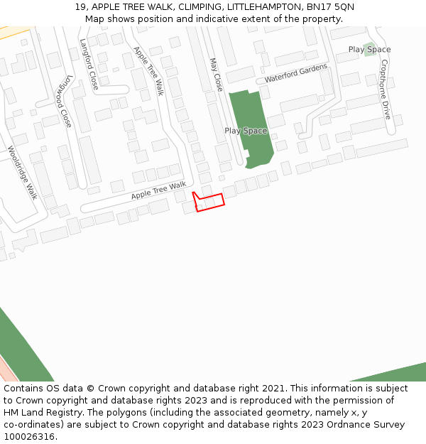 19, APPLE TREE WALK, CLIMPING, LITTLEHAMPTON, BN17 5QN: Location map and indicative extent of plot