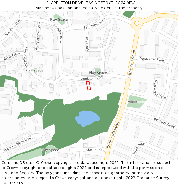 19, APPLETON DRIVE, BASINGSTOKE, RG24 9RW: Location map and indicative extent of plot