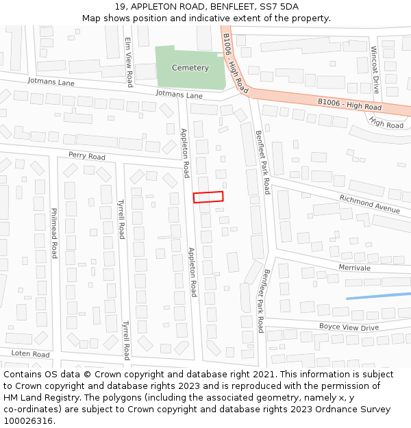 19, APPLETON ROAD, BENFLEET, SS7 5DA: Location map and indicative extent of plot
