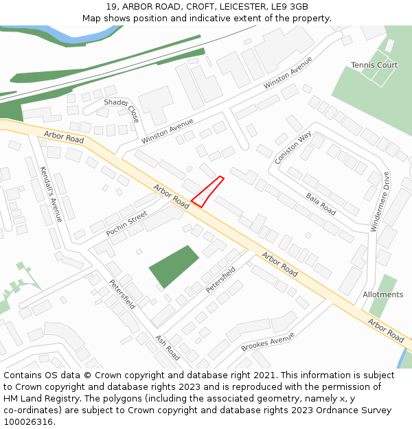 19, ARBOR ROAD, CROFT, LEICESTER, LE9 3GB: Location map and indicative extent of plot