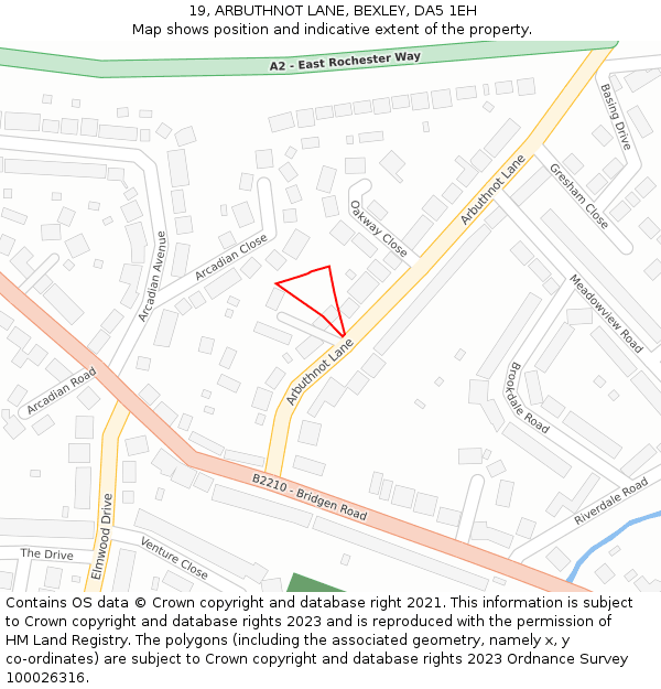 19, ARBUTHNOT LANE, BEXLEY, DA5 1EH: Location map and indicative extent of plot