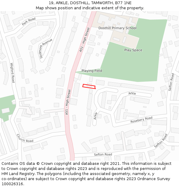 19, ARKLE, DOSTHILL, TAMWORTH, B77 1NE: Location map and indicative extent of plot