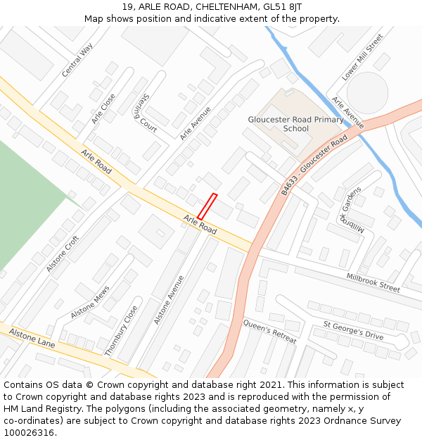 19, ARLE ROAD, CHELTENHAM, GL51 8JT: Location map and indicative extent of plot