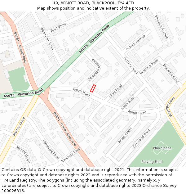 19, ARNOTT ROAD, BLACKPOOL, FY4 4ED: Location map and indicative extent of plot