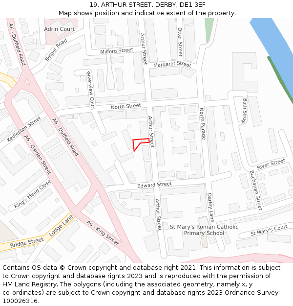 19, ARTHUR STREET, DERBY, DE1 3EF: Location map and indicative extent of plot