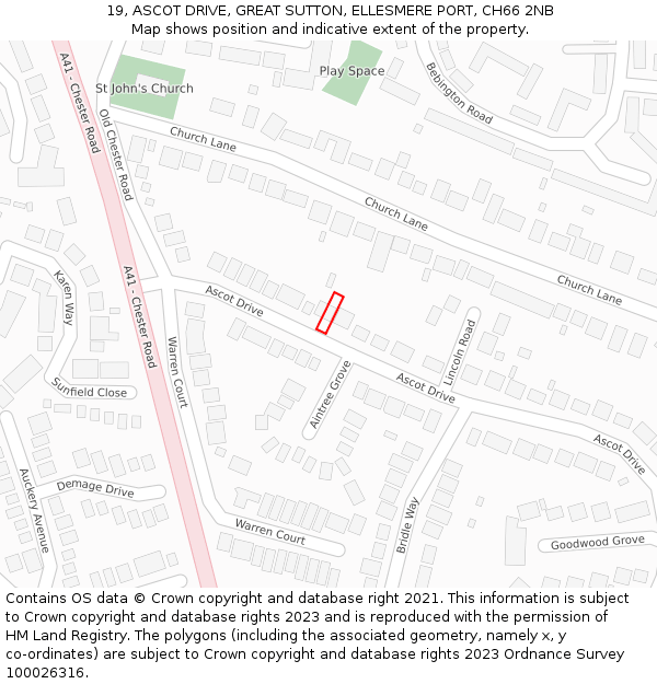 19, ASCOT DRIVE, GREAT SUTTON, ELLESMERE PORT, CH66 2NB: Location map and indicative extent of plot