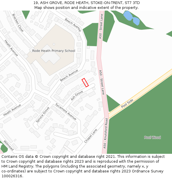 19, ASH GROVE, RODE HEATH, STOKE-ON-TRENT, ST7 3TD: Location map and indicative extent of plot