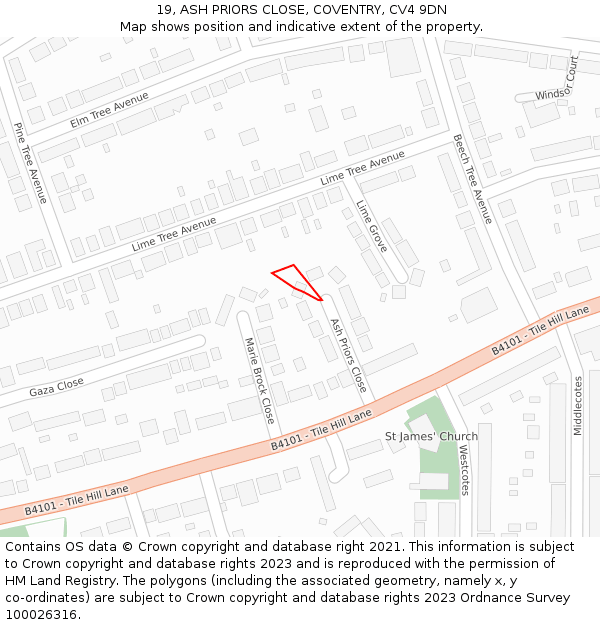 19, ASH PRIORS CLOSE, COVENTRY, CV4 9DN: Location map and indicative extent of plot
