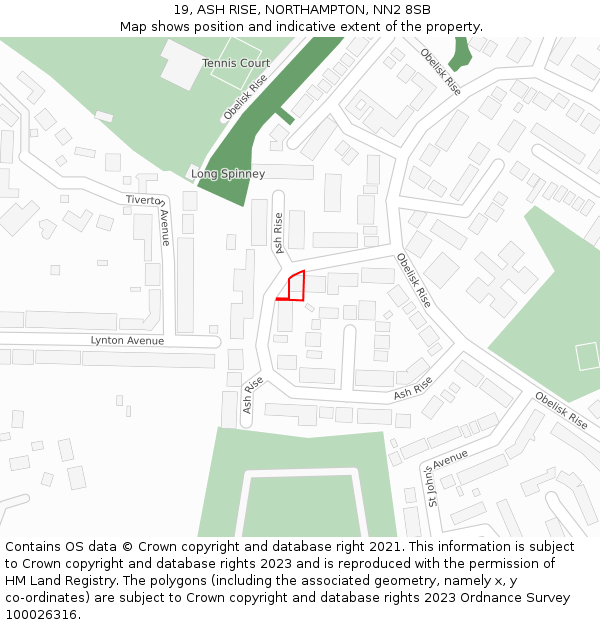 19, ASH RISE, NORTHAMPTON, NN2 8SB: Location map and indicative extent of plot