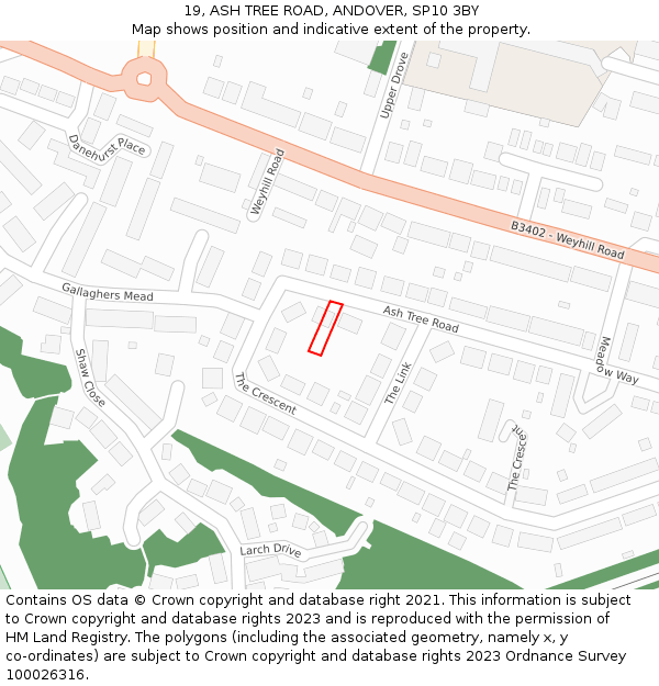 19, ASH TREE ROAD, ANDOVER, SP10 3BY: Location map and indicative extent of plot