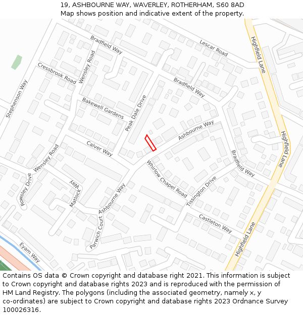 19, ASHBOURNE WAY, WAVERLEY, ROTHERHAM, S60 8AD: Location map and indicative extent of plot