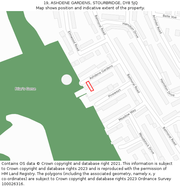 19, ASHDENE GARDENS, STOURBRIDGE, DY8 5JQ: Location map and indicative extent of plot