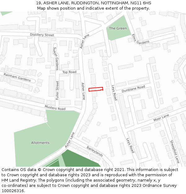 19, ASHER LANE, RUDDINGTON, NOTTINGHAM, NG11 6HS: Location map and indicative extent of plot