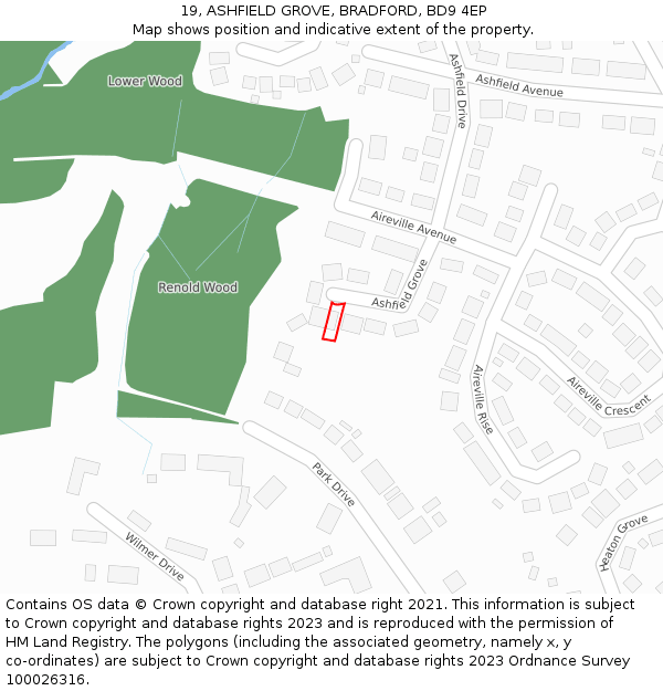 19, ASHFIELD GROVE, BRADFORD, BD9 4EP: Location map and indicative extent of plot