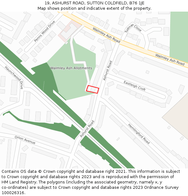 19, ASHURST ROAD, SUTTON COLDFIELD, B76 1JE: Location map and indicative extent of plot