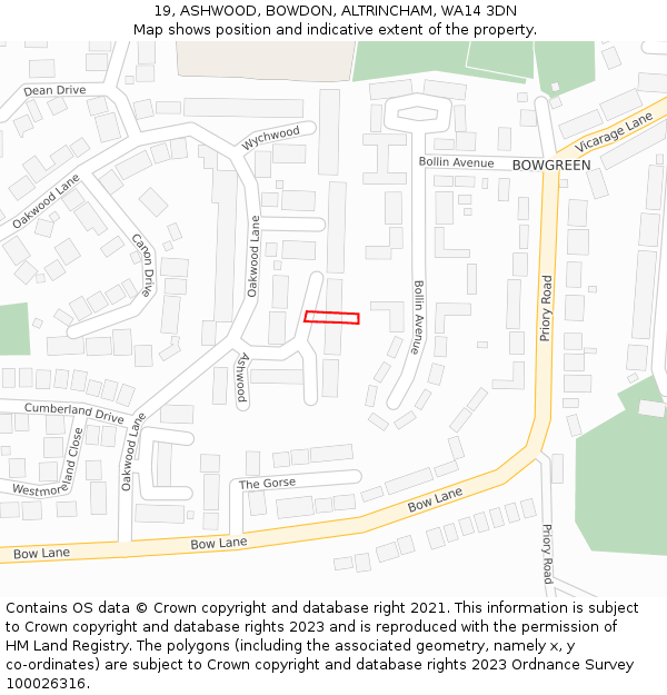 19, ASHWOOD, BOWDON, ALTRINCHAM, WA14 3DN: Location map and indicative extent of plot