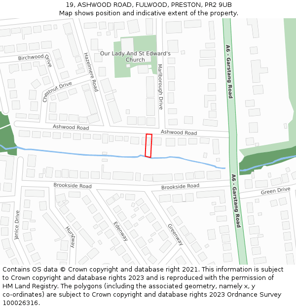 19, ASHWOOD ROAD, FULWOOD, PRESTON, PR2 9UB: Location map and indicative extent of plot