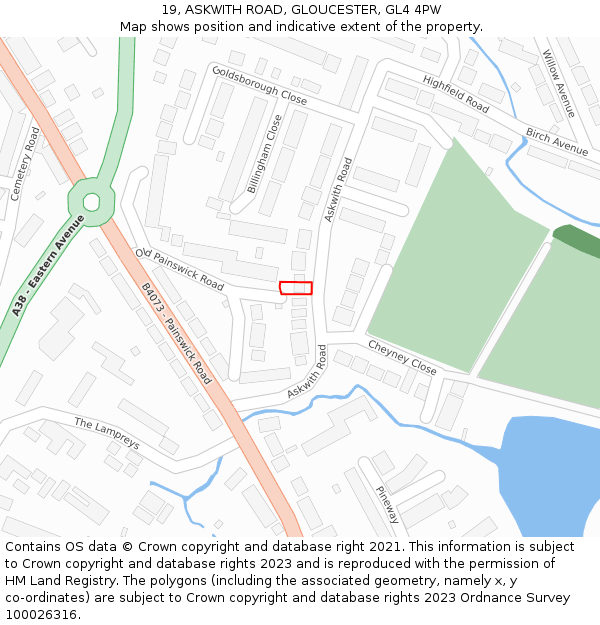 19, ASKWITH ROAD, GLOUCESTER, GL4 4PW: Location map and indicative extent of plot