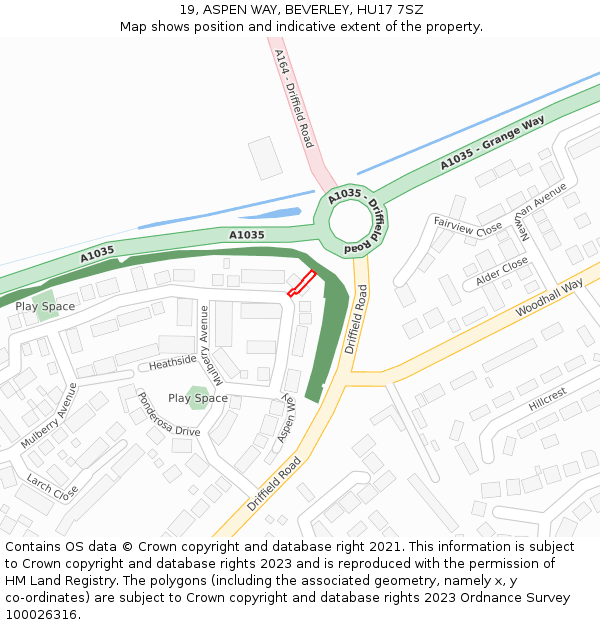 19, ASPEN WAY, BEVERLEY, HU17 7SZ: Location map and indicative extent of plot