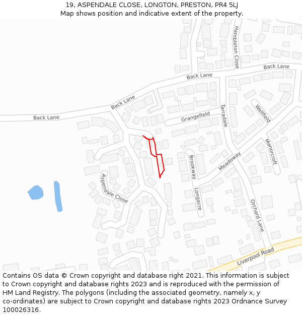 19, ASPENDALE CLOSE, LONGTON, PRESTON, PR4 5LJ: Location map and indicative extent of plot