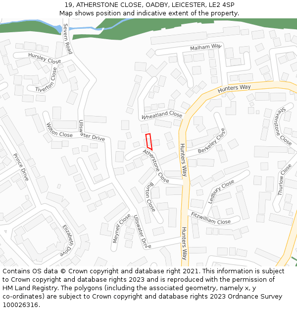 19, ATHERSTONE CLOSE, OADBY, LEICESTER, LE2 4SP: Location map and indicative extent of plot