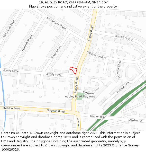 19, AUDLEY ROAD, CHIPPENHAM, SN14 0DY: Location map and indicative extent of plot
