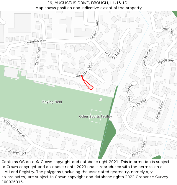 19, AUGUSTUS DRIVE, BROUGH, HU15 1DH: Location map and indicative extent of plot