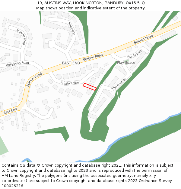 19, AUSTINS WAY, HOOK NORTON, BANBURY, OX15 5LQ: Location map and indicative extent of plot