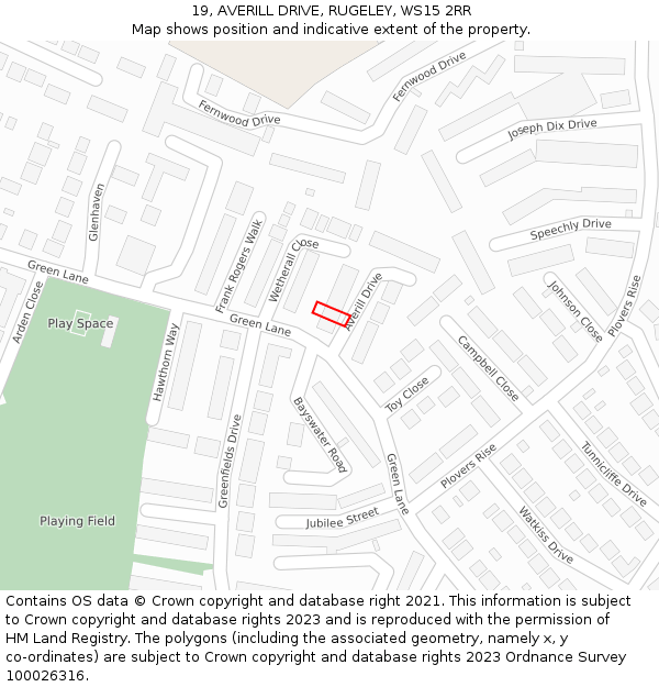 19, AVERILL DRIVE, RUGELEY, WS15 2RR: Location map and indicative extent of plot