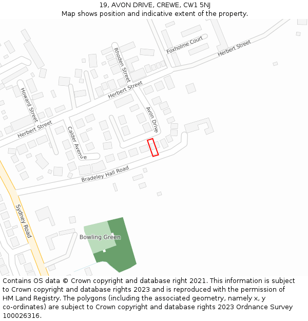 19, AVON DRIVE, CREWE, CW1 5NJ: Location map and indicative extent of plot