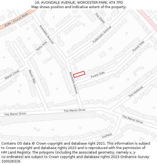 19, AVONDALE AVENUE, WORCESTER PARK, KT4 7PD: Location map and indicative extent of plot