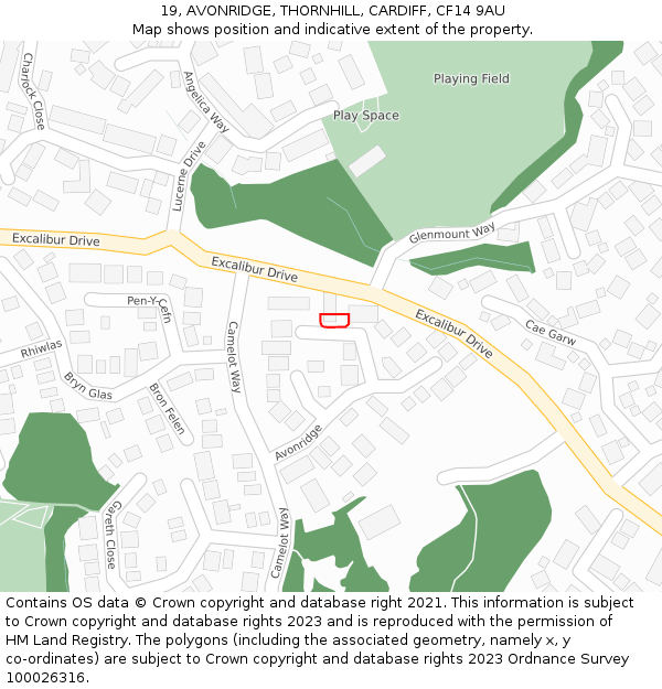 19, AVONRIDGE, THORNHILL, CARDIFF, CF14 9AU: Location map and indicative extent of plot