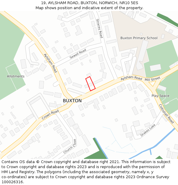 19, AYLSHAM ROAD, BUXTON, NORWICH, NR10 5ES: Location map and indicative extent of plot