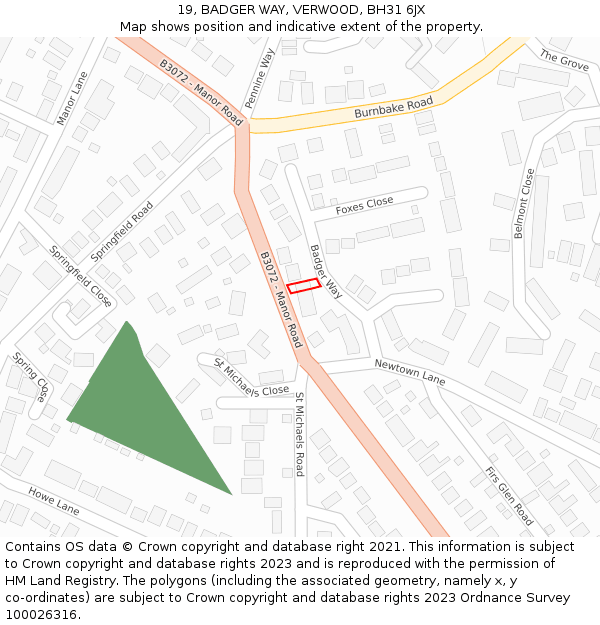 19, BADGER WAY, VERWOOD, BH31 6JX: Location map and indicative extent of plot