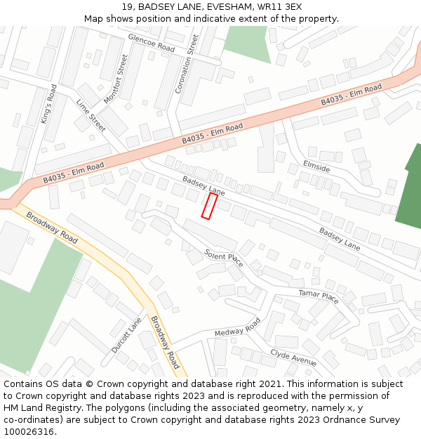 19, BADSEY LANE, EVESHAM, WR11 3EX: Location map and indicative extent of plot