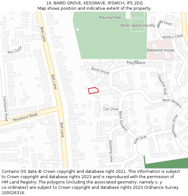 19, BAIRD GROVE, KESGRAVE, IPSWICH, IP5 2DQ: Location map and indicative extent of plot
