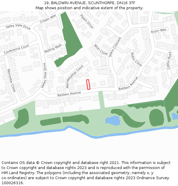 19, BALDWIN AVENUE, SCUNTHORPE, DN16 3TF: Location map and indicative extent of plot