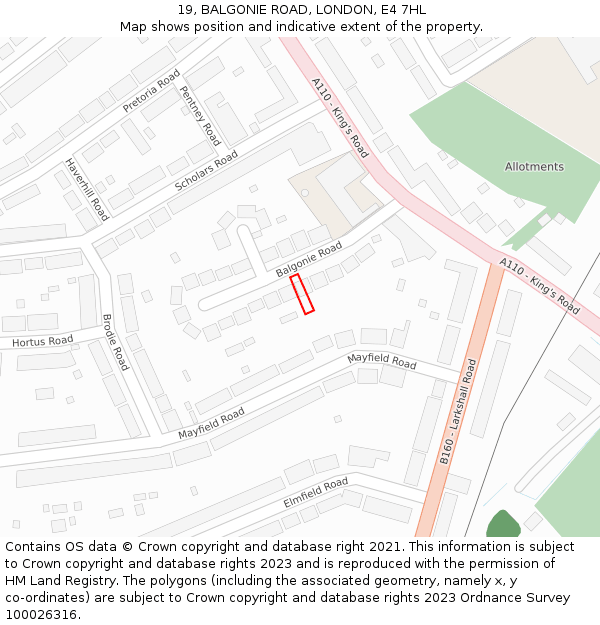 19, BALGONIE ROAD, LONDON, E4 7HL: Location map and indicative extent of plot