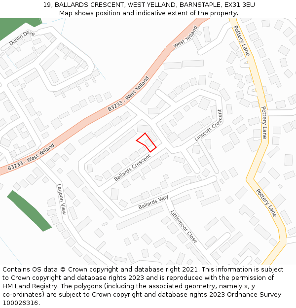 19, BALLARDS CRESCENT, WEST YELLAND, BARNSTAPLE, EX31 3EU: Location map and indicative extent of plot