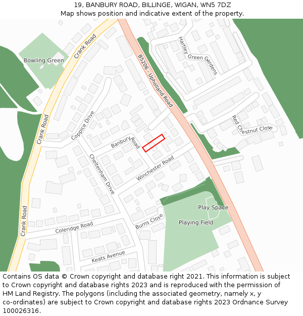 19, BANBURY ROAD, BILLINGE, WIGAN, WN5 7DZ: Location map and indicative extent of plot