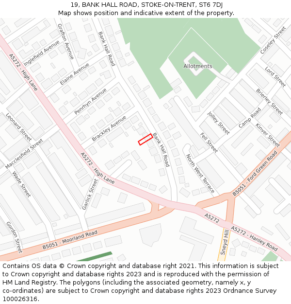 19, BANK HALL ROAD, STOKE-ON-TRENT, ST6 7DJ: Location map and indicative extent of plot