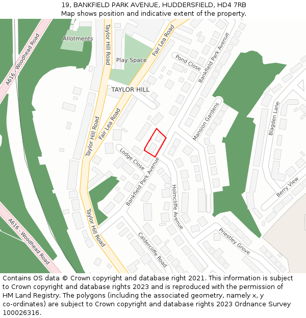 19, BANKFIELD PARK AVENUE, HUDDERSFIELD, HD4 7RB: Location map and indicative extent of plot